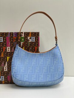 Женская тканевая сумка Fendi 83753 голубая с рисунком-монограммой 26/21 см - фото 5