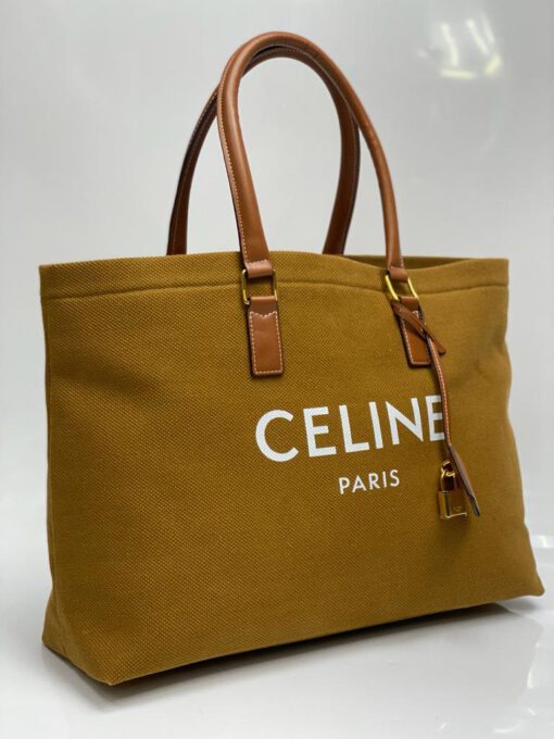 Женская сумка-шоппер Celine 41/30/14 см тканевая горчичная - фото 1