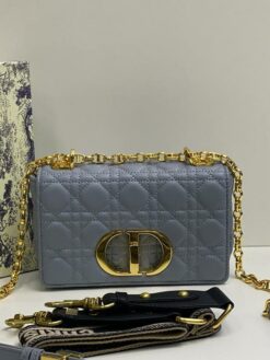 Женская кожаная сумка-клатч Dior со стежкой голубая 21/13/7 см - фото 7