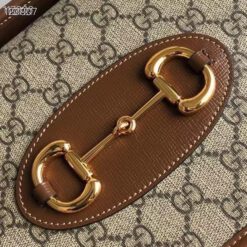 Женская кожаная сумка Gucci с рисунком и коричневыми вставками 28/17 см