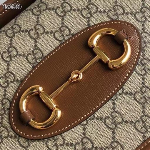 Женская кожаная сумка Gucci с рисунком и коричневыми вставками 28/17 см - фото 6