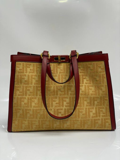 Женская тканевая сумка Fendi 83321 золотистая с рисунком-монограммой 41/30/16 см - фото 1