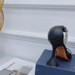 Туфли-босоножки женские кожаные Amina Muaddi черные премиум-люкс коллекция 2021-2022