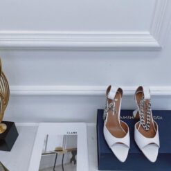 Туфли-босоножки женские кожаные Amina Muaddi белые премиум-люкс коллекция 2021-2022