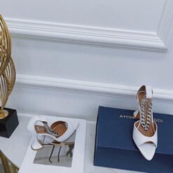 Туфли-босоножки женские кожаные Amina Muaddi белые премиум-люкс коллекция 2021-2022