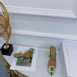 Туфли-босоножки женские силиконовые Amina Muaddi зеленые премиум-люкс коллекция 2021-2022