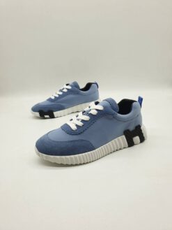 Женские тканевые кроссовки Hermes голубые коллекция 2021-2022