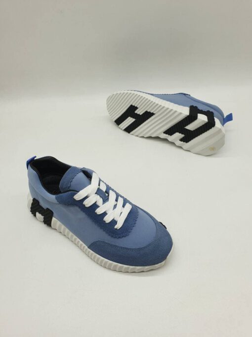 Женские тканевые кроссовки Hermes голубые коллекция 2021-2022 - фото 3