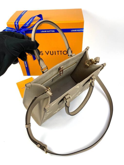 Женская сумка Louis Vuitton Onthego PM 25/19/11 бежевая с рисунком премиум-люкс - фото 6
