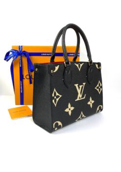 Женская кожаная сумка Louis Vuitton Onthego PM черная с рисунком премиум-люкс качества 25/19/11 см - фото 3