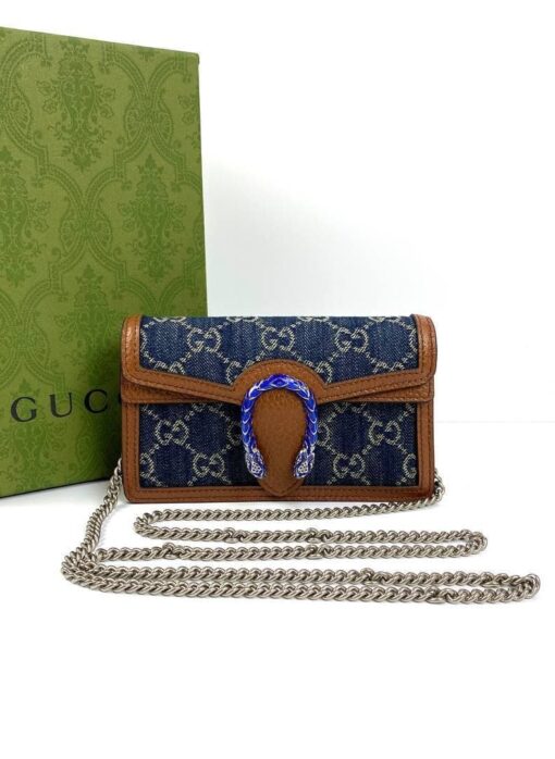 Женская сумка Gucci Dionysus 16/10/4 коричнево-синяя премиум-люкс - фото 1