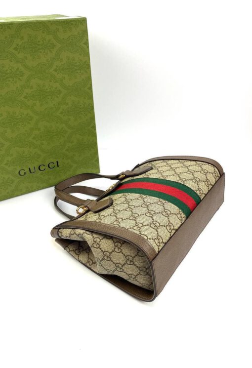 Женская сумка Gucci Ophidia 24/20/10 коричнево-бежевая с рисунком - фото 4