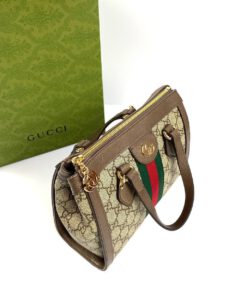 Женская сумка Gucci Ophidia 24/20/10 коричнево-бежевая с рисунком