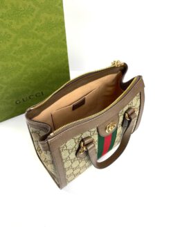 Женская сумка Gucci Ophidia 24/20/10 коричнево-бежевая с рисунком