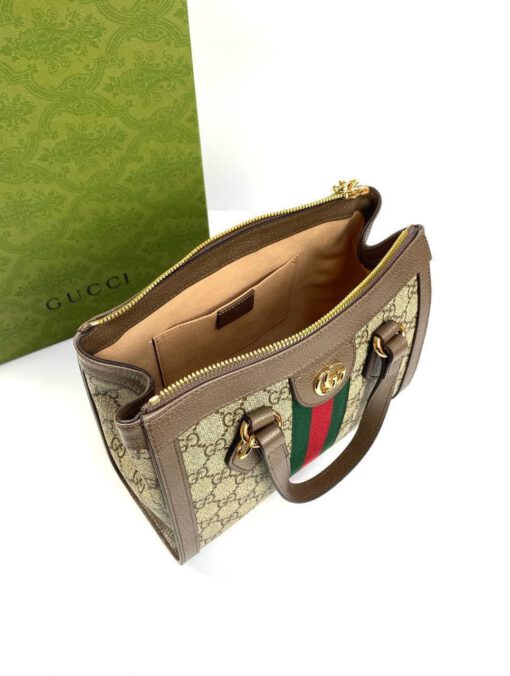 Женская сумка Gucci Ophidia 24/20/10 коричнево-бежевая с рисунком - фото 6