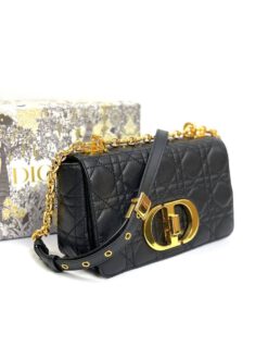 Женская кожаная сумка Dior Caro со стёжкой чёрная большого формата 28/17/9 см