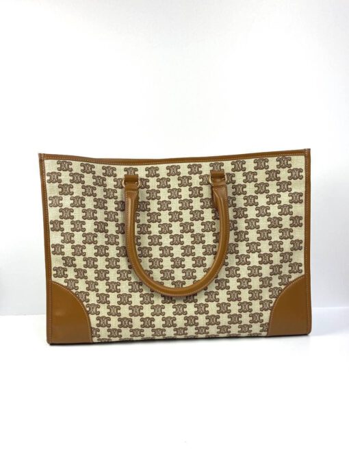 Женская сумка-шоппер Celine с рисунком-монограммой и коричневой окантовкой 43/31/15 см - фото 5