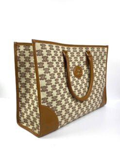 Женская сумка-шоппер Celine с рисунком-монограммой и коричневой окантовкой 43/31/15 см