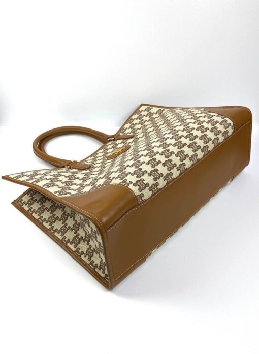 Женская сумка-шоппер Celine с рисунком-монограммой и коричневой окантовкой 43/31/15 см - фото 8