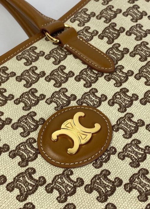 Женская сумка-шоппер Celine с рисунком-монограммой и коричневой окантовкой 43/31/15 см - фото 4