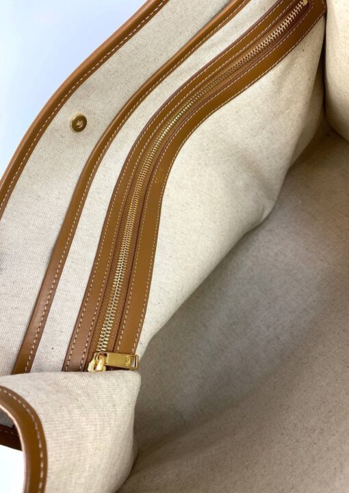 Женская сумка-шоппер Celine с рисунком-монограммой и коричневой окантовкой 43/31/15 см - фото 7