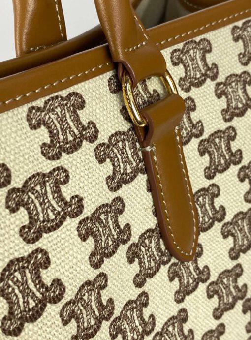 Женская сумка-шоппер Celine с рисунком-монограммой и коричневой окантовкой 43/31/15 см - фото 3