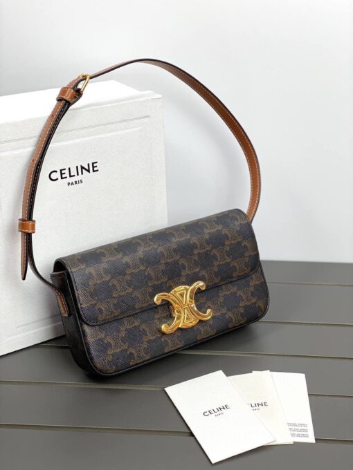 Женская сумочка на плечо Celine Triomphe чёрно-бежевая премиум-люкс 20/10/4 см - фото 1