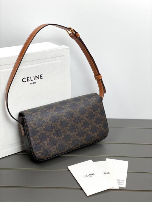 Женская сумочка на плечо Celine Triomphe чёрно-бежевая премиум-люкс 20/10/4 см - фото 2