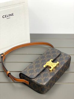 Женская сумочка на плечо Celine Triomphe чёрно-бежевая премиум-люкс 20/10/4 см