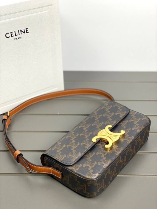 Женская сумочка на плечо Celine Triomphe чёрно-бежевая премиум-люкс 20/10/4 см - фото 3
