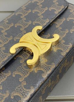Женская сумочка на плечо Celine Triomphe чёрно-бежевая премиум-люкс 20/10/4 см