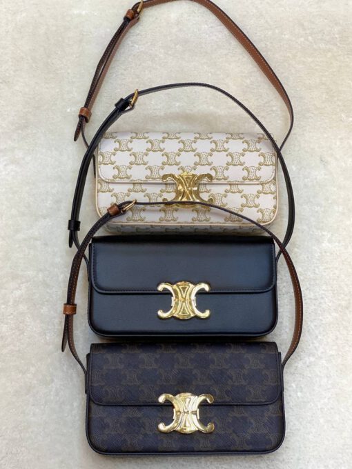 Женская сумочка на плечо Celine Triomphe чёрно-бежевая премиум-люкс 20/10/4 см - фото 6