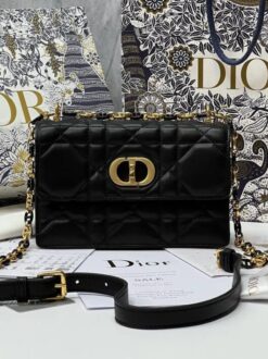 Женская сумка Dior Caro со стёжкой чёрная большого формата 28/17/9 см - фото 10