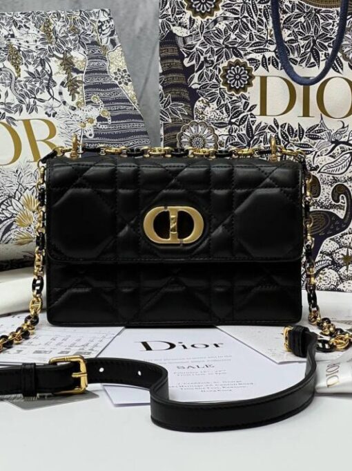 Женская сумка Dior Caro со стёжкой чёрная большого формата 28/17/9 см - фото 1