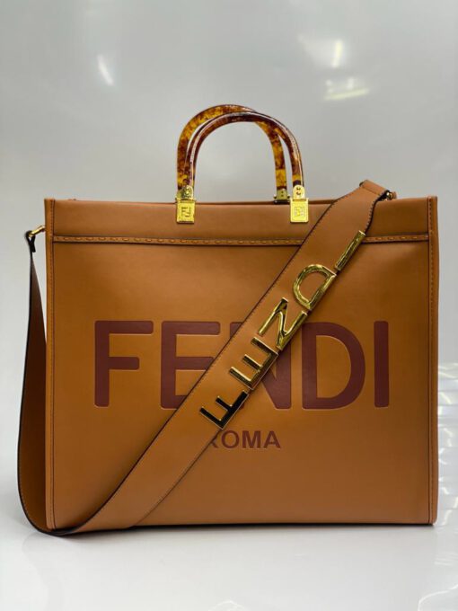 Женская кожаная сумка Fendi 83279 коричневая 40/34/21 коллекция 2021-2022 - фото 4