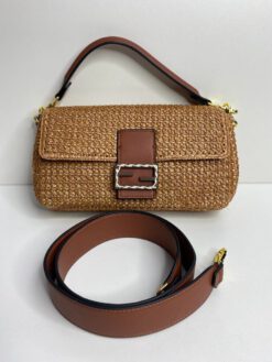 Женская плетеная сумка Fendi 87473 бежевая 28/13/6 см - фото 8