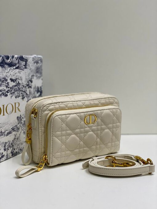 Женская кожаная сумка-клатч Dior со стёжкой белая 19/14/6 см - фото 3