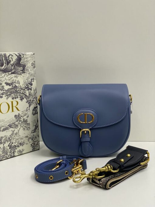 Женская кожаная сумка Dior Bobby синяя 23/17/7 см коллекция 2021-2022 - фото 5