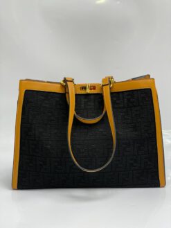 Женская тканевая сумка Fendi черная с рисунком-монограммой 41/30/16 см