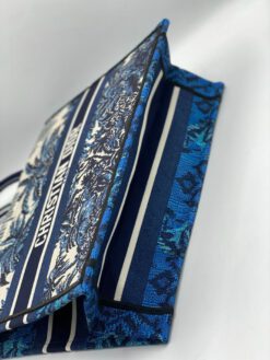 Женская сумка-шоппер Dior тканевая с рисунком синяя 41/32/15 см