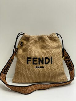 Женская тканевая сумка-мешок Fendi 87413 бежевая 40/37 см - фото 3