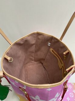 Женская сумка-тоут Louis Vuitton жёлто-розовая с фирменным рисунком 32/28/15 см