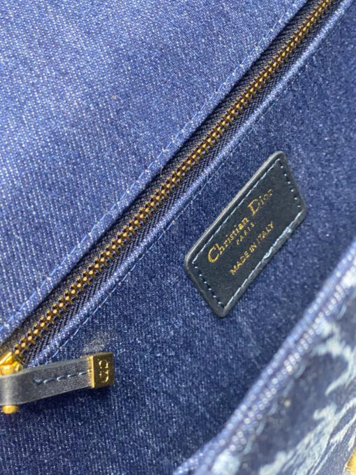 Женская тканевая сумка Dior синяя с цветочным рисунком 24/17/7 см - фото 4