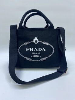 Сумка-тоут женская тканевая Prada чёрная 28/20 коллекция 2021-2022