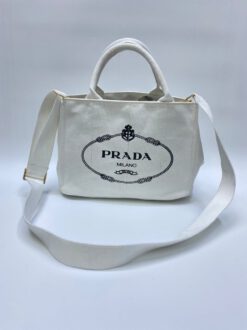 Сумка-тоут женская тканевая Prada белая 28/20 коллекция 2021-2022