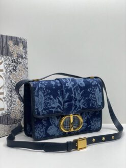 Женская тканевая сумка Dior синяя с цветочным рисунком 24/17/7 см