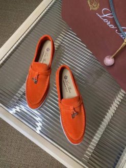 Лоферы женские замшевые Loro Pianа оранжевые Premium А90878 - фото 6