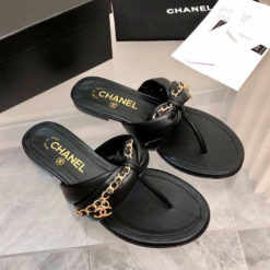 Шлепанцы женские Chanel кожаные G32210 премиум черные