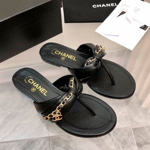 Шлепанцы женские Chanel кожаные G32210 премиум черные - фото 4