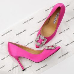 Атласные женские туфли Manolo Blahnik Hangisi 9.5 см каблук розовые